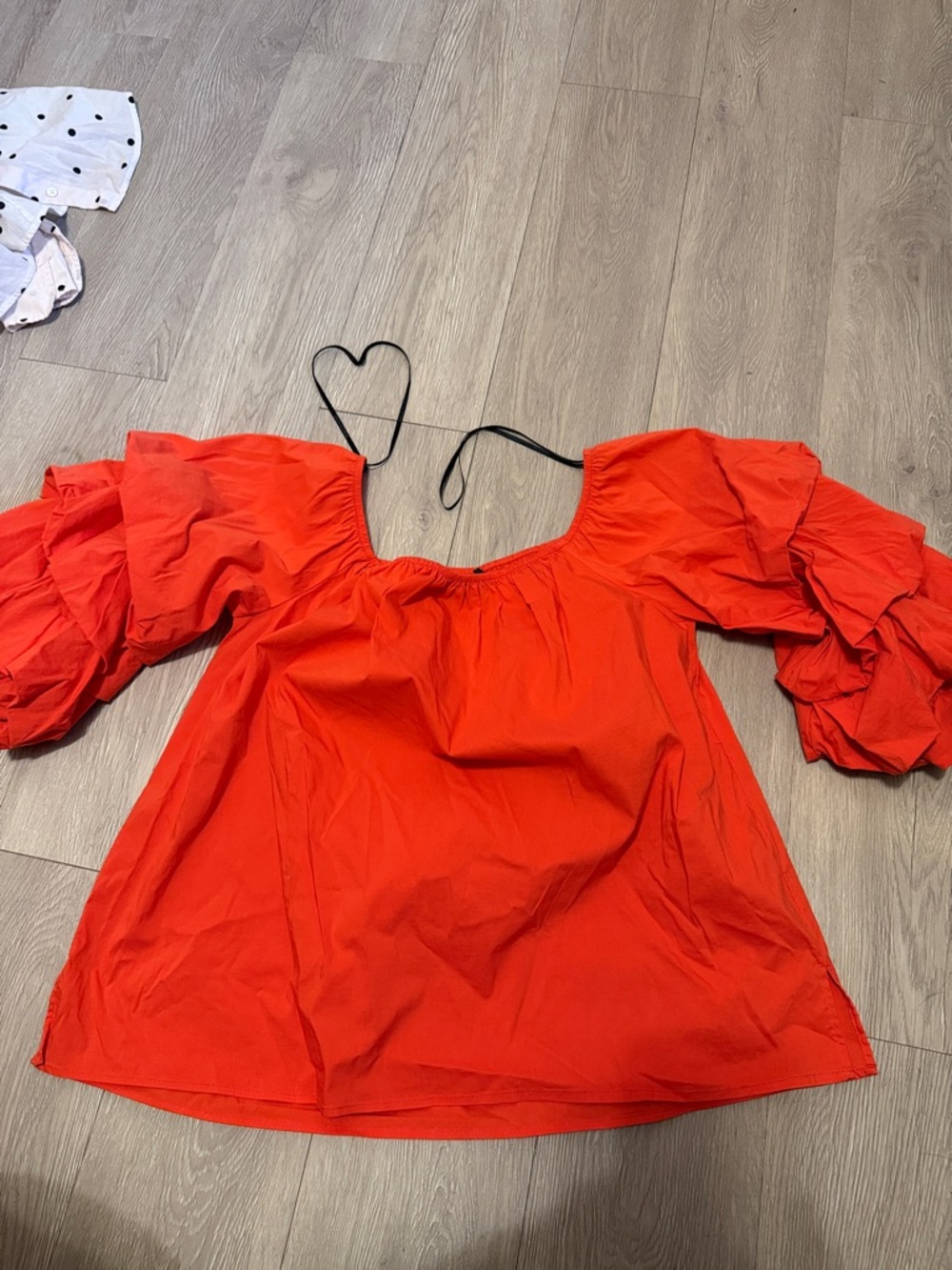Zara Bright Red Puff-Sleeve Square-Neck Blouse